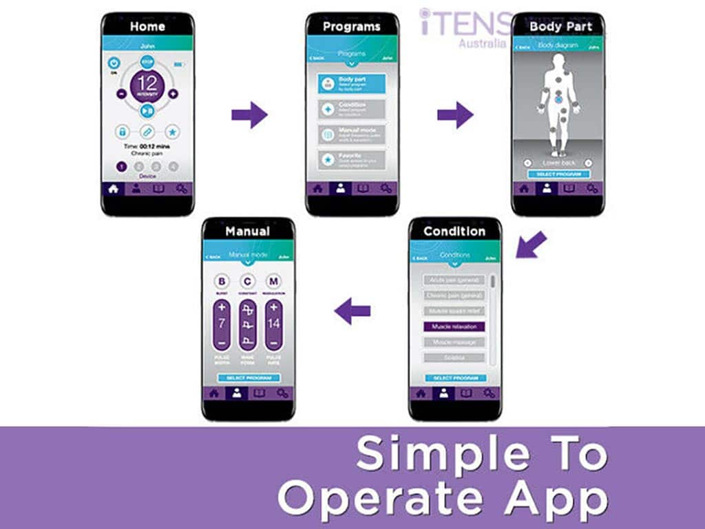 Operating the TENS settings through a smartphone app