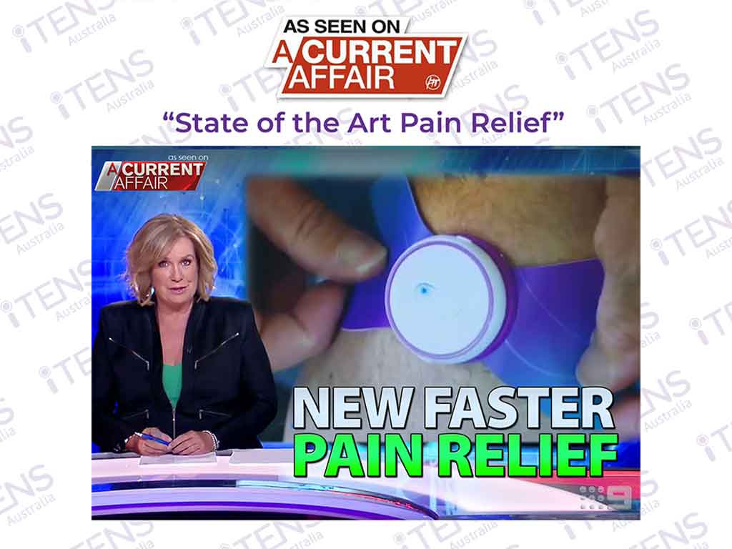 A female news anchor reporting about a new pain relief method.
