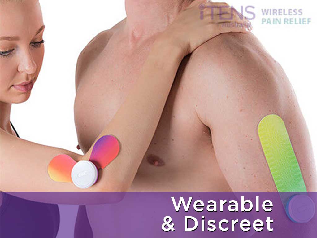 A man and woman using a wearable and discreet TENS