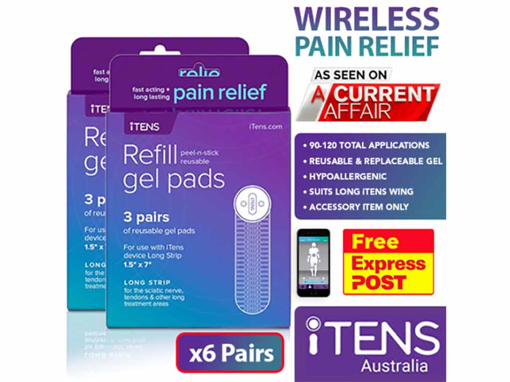 Two packs of refill gel pads for TENS with necessary information